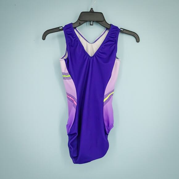 GK Size AS Adult Small Purple Print Gymnastics Sleeveless Leotard Set Lot of 2 - Picture 4 of 9